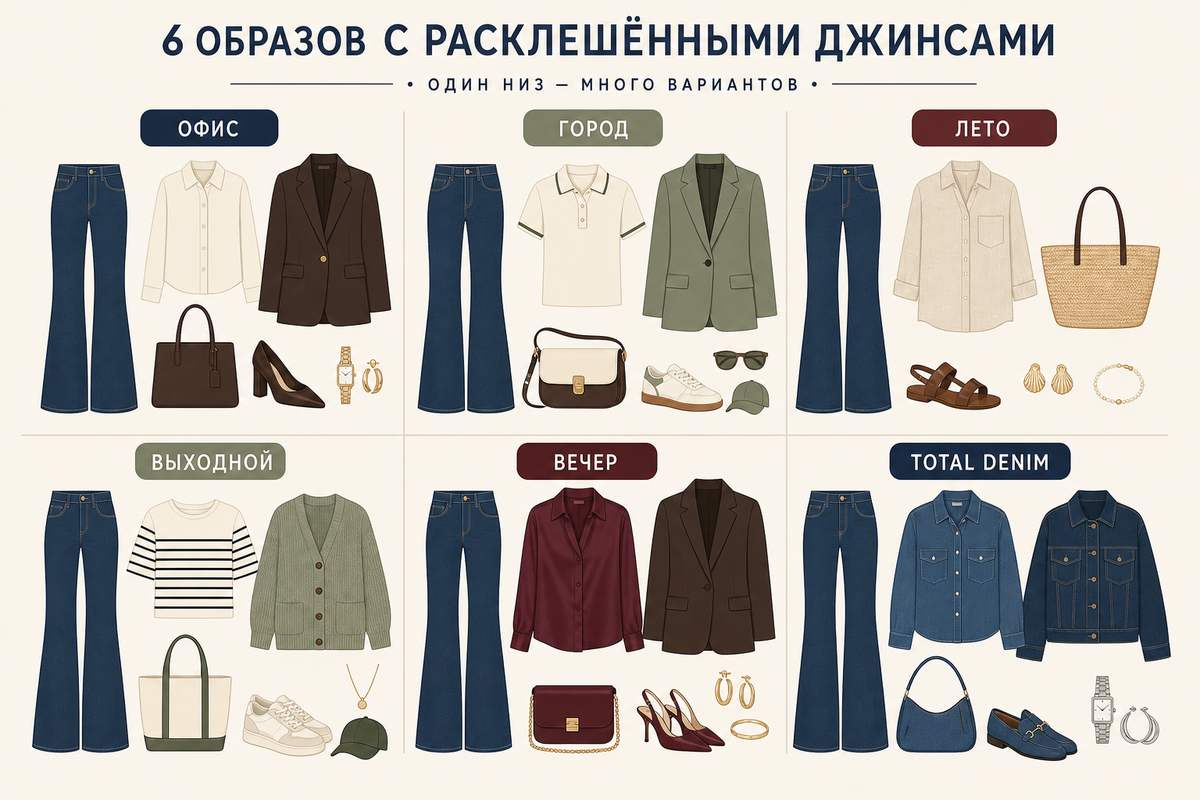 Шесть сочетаний показывают, как менять настроение одной пары джинсов.