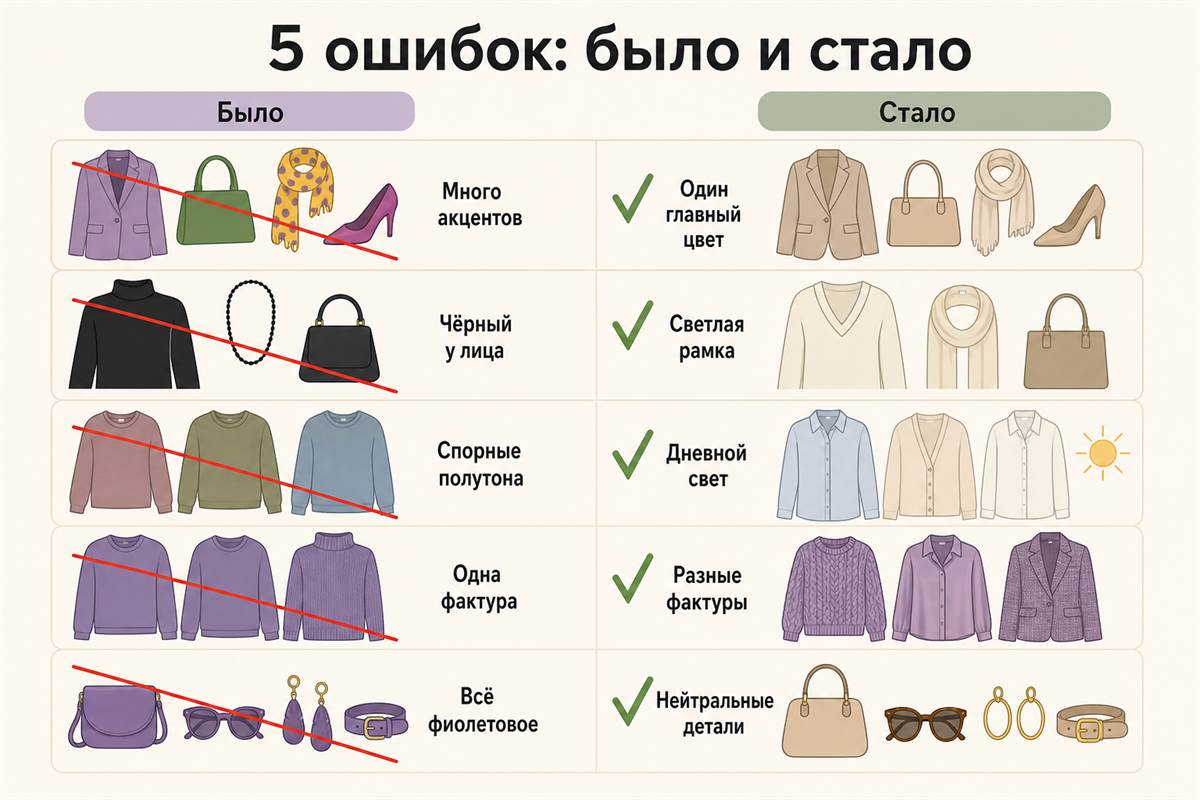 Большинство ошибок исправляется не заменой цвета, а перераспределением акцентов.