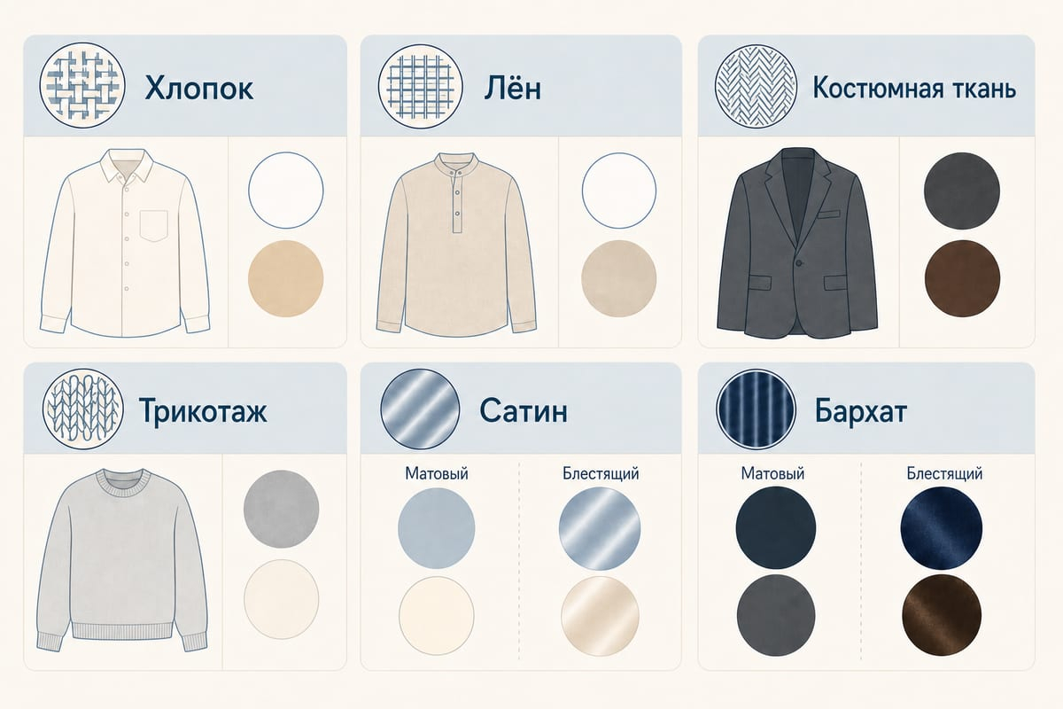 Чем сильнее блеск ткани, тем спокойнее может быть соседний цвет.