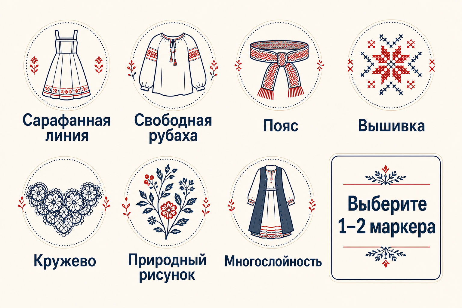 Пять готовых сочетаний показывают принцип: один заметный элемент и нейтральная основа.