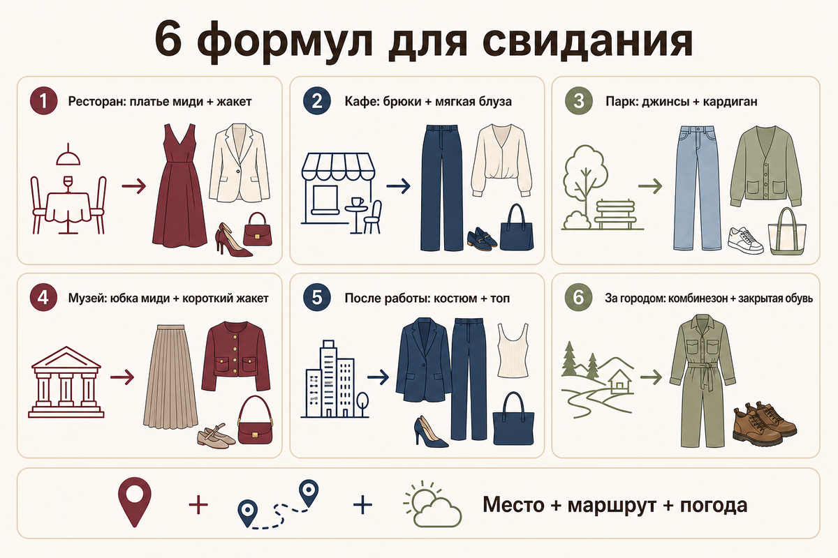 Шесть маршрутов: от прогулки в парке до вечернего ресторана.
