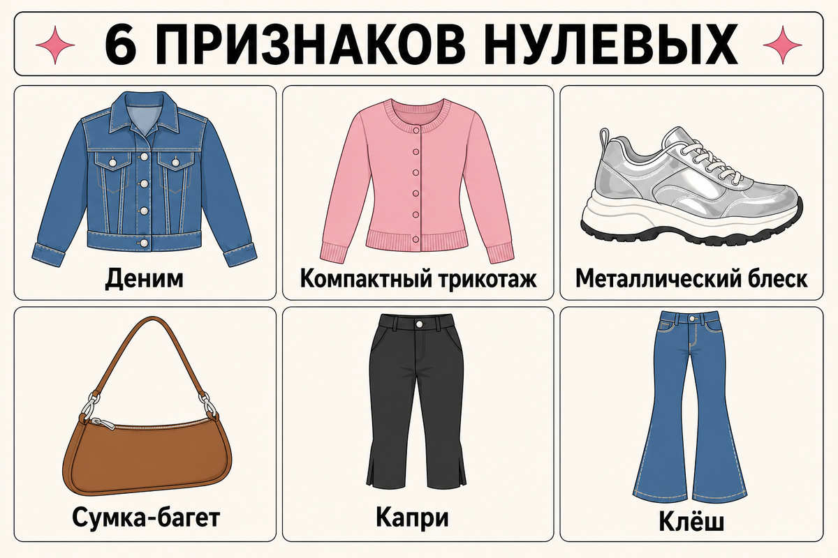 Шесть узнаваемых деталей; для первого образа достаточно выбрать одну или две.