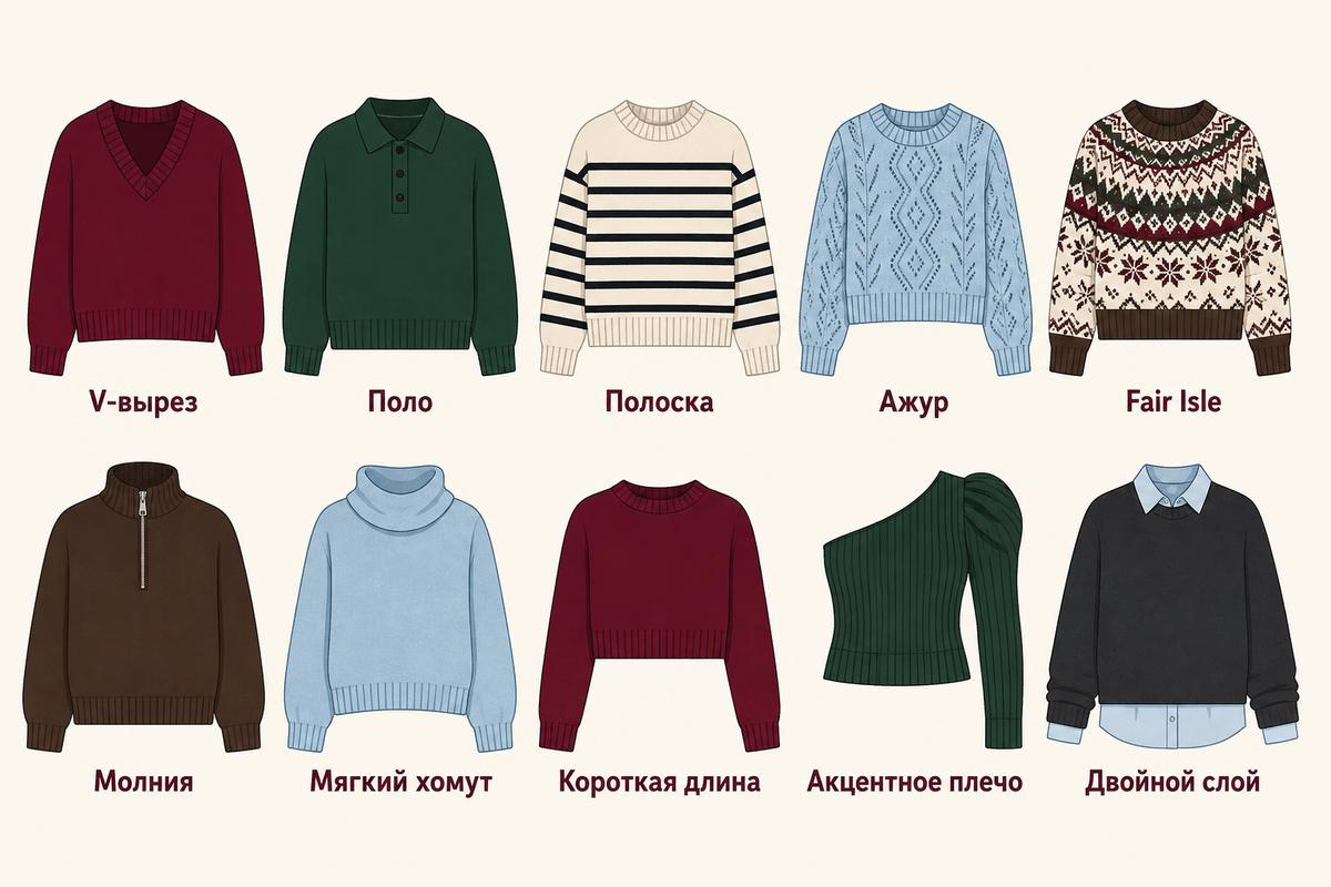 Десять деталей, по которым легко узнать актуальный свитер сезона.