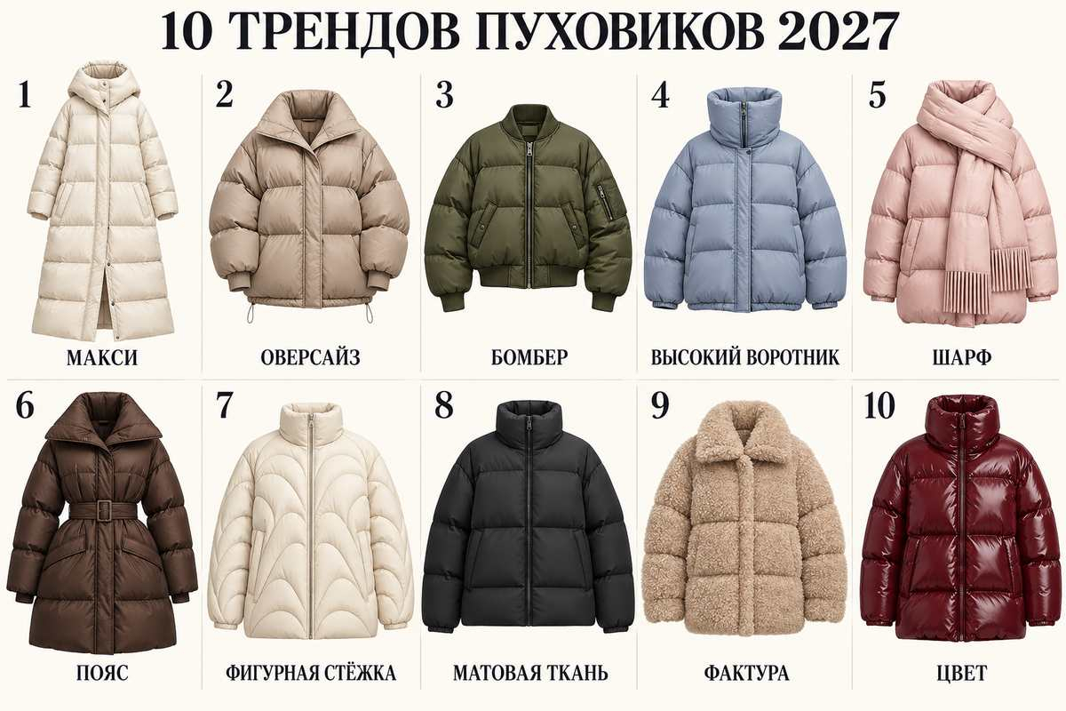 Десять ориентиров сезона: от длинного пуховика-пальто до фигурной стёжки и регулируемой талии.