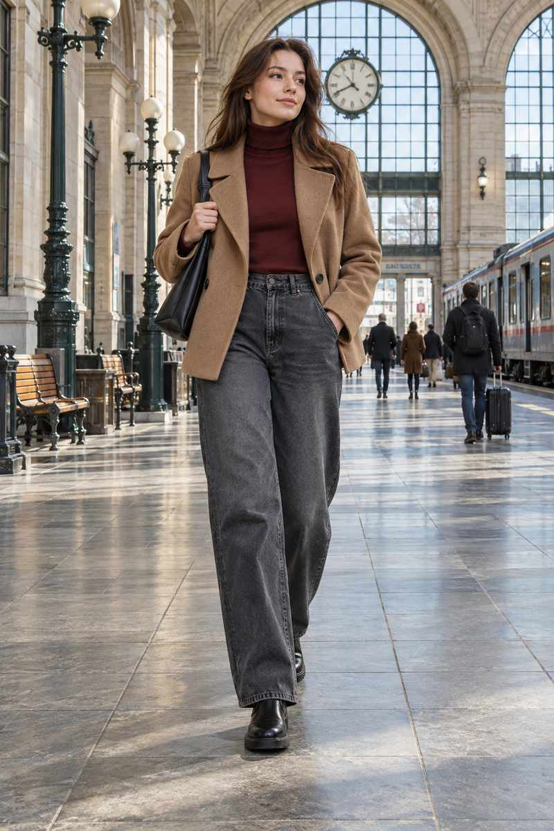 Baggy держится на точном поясе и поддержан собранным многослойным верхом.