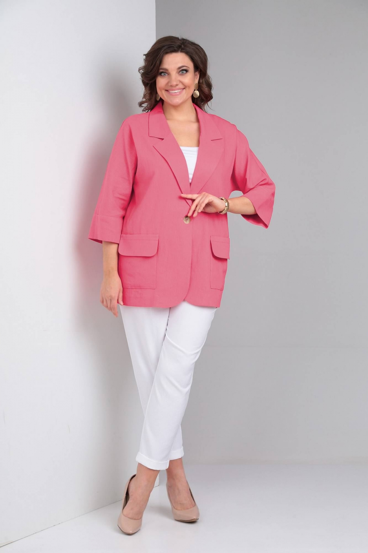 LadisLine 1487 коралл+белый | Женский костюм LadisLine купить за 6983₽