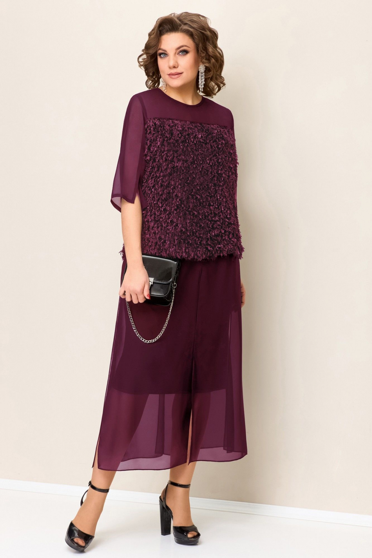 VOLNA 1391 винный - Комбинезон из тканей с юбкой и блузой для нарядных ...