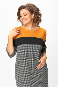 Изящное женское платье гусиная лапка,горчица Michel chic 2188 гусиная лапка,горчица - фото 1