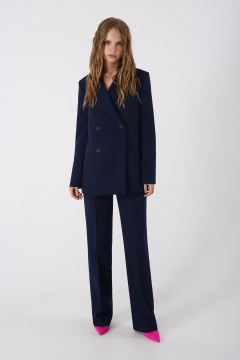Длинные брюки из текстиля в деловом стиле с высокой посадкой PiRS 4644 синий - фото 3