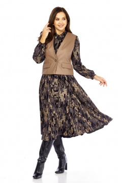 Жилет, платье Милора-стиль 1380/1 черный+капучино_штрихи - фото 4