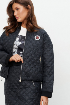 Комплект бомбер и юбка миди из плащевки и трикотажа KaVaRi 8043 черный - фото 3