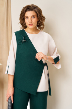 Блуза, брюки, жилет VOLNA 1455 бутылочно-зеленый - фото 2