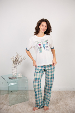 Брюки, майка Купалинка 625104.158-164 к.экрю,клетка - фото 1