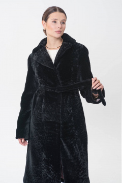 Элегантная шуба из овчины с воротником и разрезами Мехофф Марго110.12-30 черный - фото 4