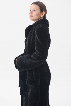 Элегантная шуба из овчины с воротником и разрезами Мехофф Марго110.12-30 черный - фото 3