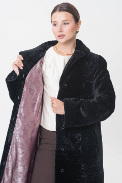 Элегантная шуба из овчины с воротником и разрезами Мехофф Марго110.12-30 черный - фото 2