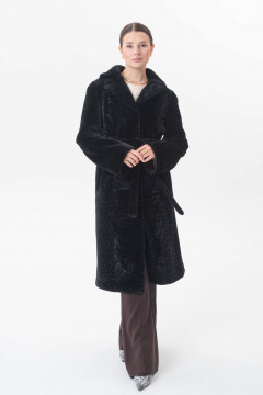 Элегантная шуба из овчины с воротником и разрезами Мехофф Марго110.12-30 черный - фото 1