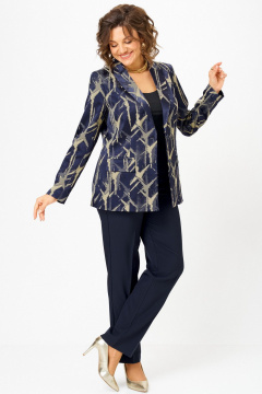 Брюки, жакет БелЭльСтиль 412-3_14_22+596-2_79_22 синий+золото - фото 2