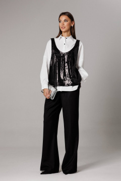 Блуза, брюки, майка Ларс Стиль 1169 черный,белый - фото 1