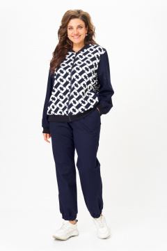 Бомбер, брюки Solomeya Lux 946/449С синий_с_белым_геометрия - фото 4