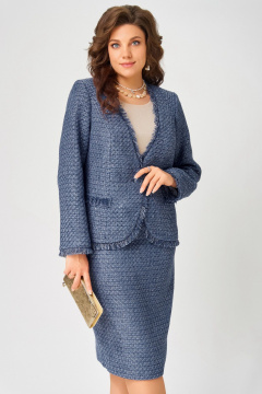 Блуза, жакет, юбка Fita 4055 бежево-синий - фото 5