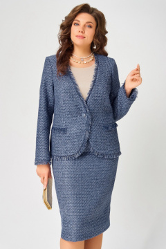 Блуза, жакет, юбка Fita 4055 бежево-синий - фото 4