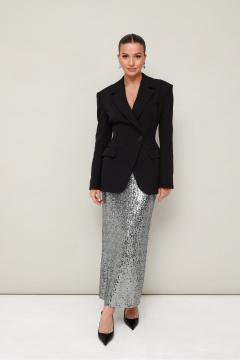 Юбка из велюра с пайетками, на резинке и разрезом PUR PUR 11-259 - фото 5