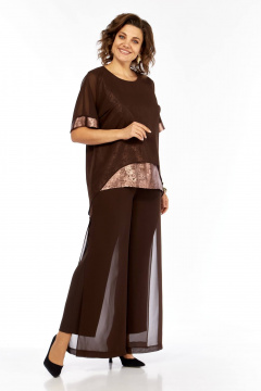 Блуза, брюки БагираАнТа 1080 коричневый+золото - фото 3
