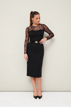 Черное платье-футляр с воротником и съемным воротничком PUR PUR 11-335 - фото 3