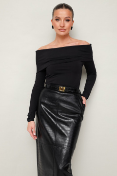 Черная блузка с открытыми плечами и эластичным материалом PUR PUR 11-340 - фото 5