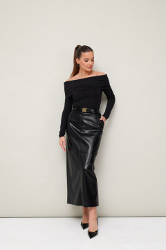 Черная блузка с открытыми плечами и эластичным материалом PUR PUR 11-340 - фото 4