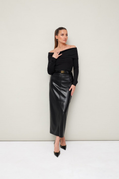 Черная блузка с открытыми плечами и эластичным материалом PUR PUR 11-340 - фото 3