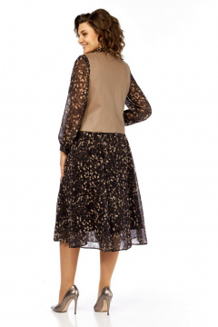 Жилет, платье Милора-стиль 1380/1 черный+капучино_кружочки - фото 5