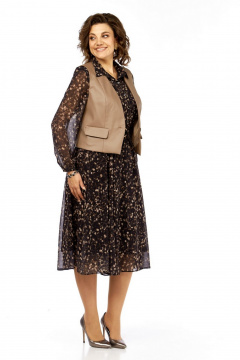 Жилет, платье Милора-стиль 1380/1 черный+капучино_кружочки - фото 3
