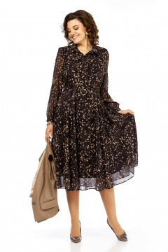 Жилет, платье Милора-стиль 1380/1 черный+капучино_кружочки - фото 2