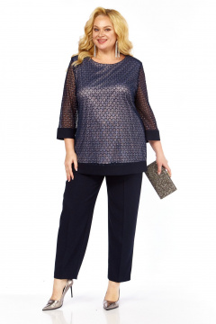 Блуза, брюки Элль-стиль 2435/1 темно-синий - фото 1