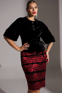 Жакет, юбка Мода Юрс 25-2623 черный_красный - фото 4