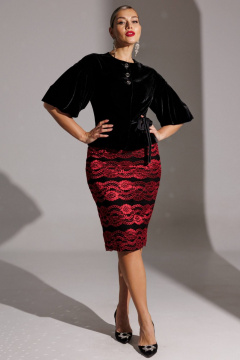 Жакет, юбка Мода Юрс 25-2623 черный_красный - фото 2