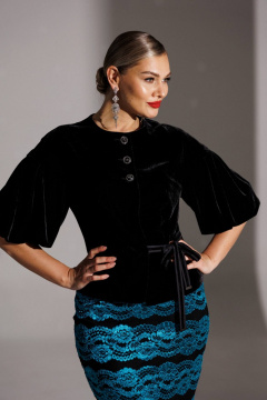 Жакет, юбка Мода Юрс 25-2623 черный_бирюза - фото 3