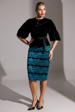 Жакет, юбка Мода Юрс 25-2623 черный_бирюза - фото 2