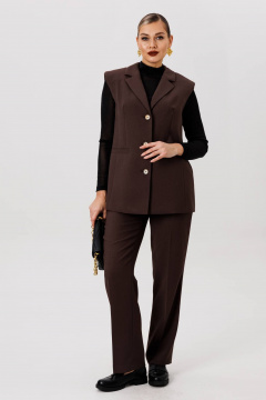 Демисезонный коричневый брючный костюм с жилетом и классическими брюками Fantazia Mod 4978 - фото 1