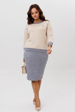 Костюм из трикотажного полотна джемпер и юбка в двухцветной гамме Galean Style 786.1 серый - фото 5