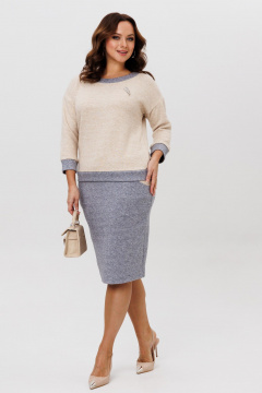 Костюм из трикотажного полотна джемпер и юбка в двухцветной гамме Galean Style 786.1 серый - фото 4