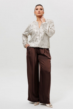 Бомбер, брюки Mislana 1283/1 серебро/шоколад - фото 5