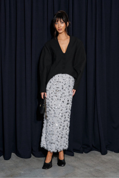 Юбка из светлого полотна с пайетками и перьями ANNETE A1382 - фото 5