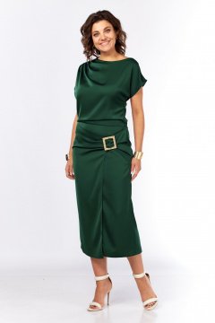 Платье Ольга Стиль С-902 зеленая_бутылка - фото 4