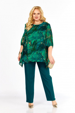 Блуза, брюки Элль-стиль 2263/14 изумруд - фото 1