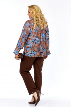 Блуза, брюки Элль-стиль 2398/2  коричневый_голубой_принт - фото 5