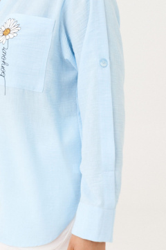 Летний комплект из брюк и блузы из льна и текстиля Almirastyle 377 голубой,белый - фото 5