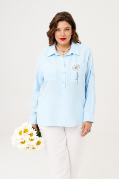 Летний комплект из брюк и блузы из льна и текстиля Almirastyle 377 голубой,белый - фото 3